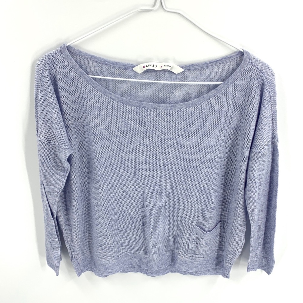 Athleta Blue mesh crop top 3/4 sleeve size medium